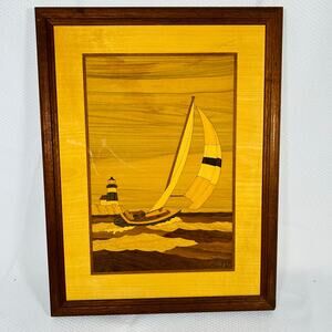 Vintage JEFF Nelson original HUDSON RIVER Wood Inlay “Spinnaker Point”